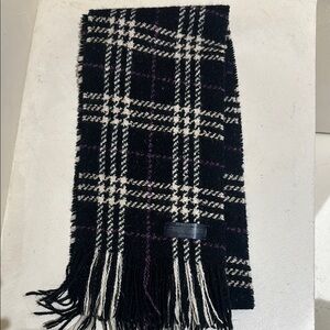 Plaid Black and White Scarf with Fringe
